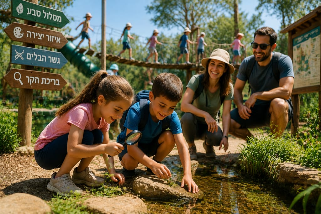 ילדים נהנים מאטרקציה משפחתית במהלך טיול